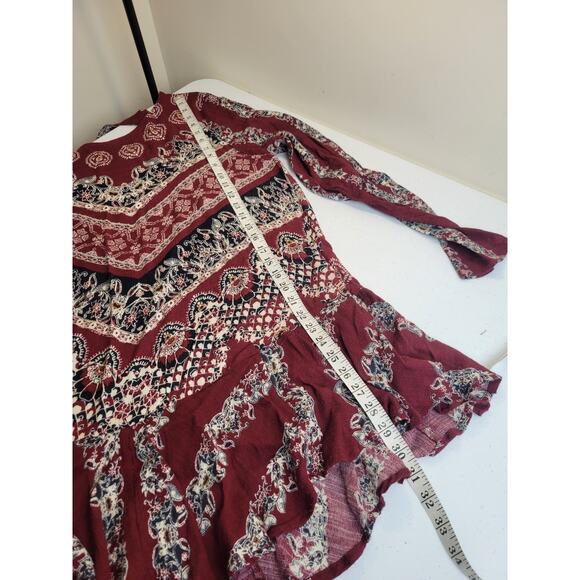 Free People Smooth Talker Red Floral Boho Chic Mini Dress Women's Size Medium - Picture 3 of 11